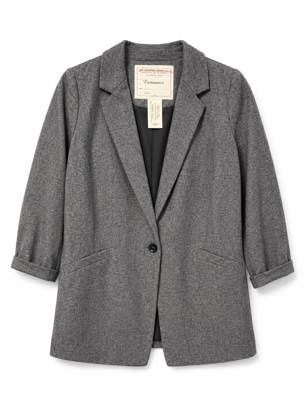 Cartonnier Anthropologie Gray Boyfriend Blazer One Button 3/4 Sleeve Small
